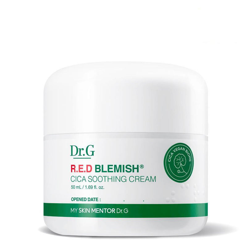 ProtoClinical k-beauty Dr.G Red Blemish CICA Soothing Cream 50ml front-facing cream packshot with visible product label on a clean white background