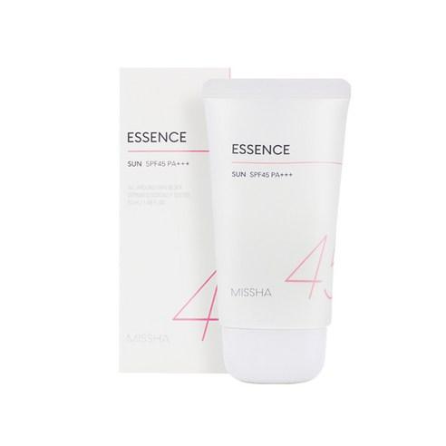 ProtoClinical k-beauty MISSHA All Around Safe Block Essence Sun SPF45 PA+++ 50ml single front-facing sunscreen tube on a white background.