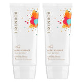 ProtoClinical k-beauty BORNTREE Berry Essence Sun Block SPF50+ PA+++ 50ml + 50ml two sunscreen packages side by side on a light background.