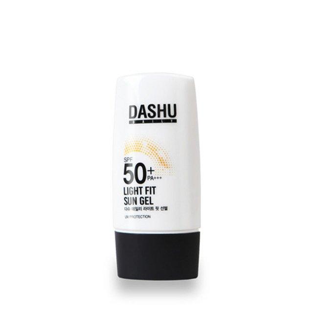 ProtoClinical k-beauty DASHU Daily Light Fit Sun Gel 50ml single upright sun gel tube centered on a light background.