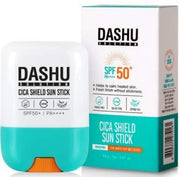 ProtoClinical k-beauty DASHU Solution Cica Shield Sun Stick SPF50+ PA++++ 19g single sun stick package centered on a light background.