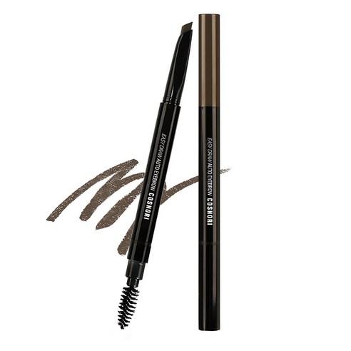 ProtoClinical k-beauty COSNORI Easy Draw Auto Eyebrow 0.3g (4 Colors) slim dark eyebrow pencil with matching light packaging on a white background