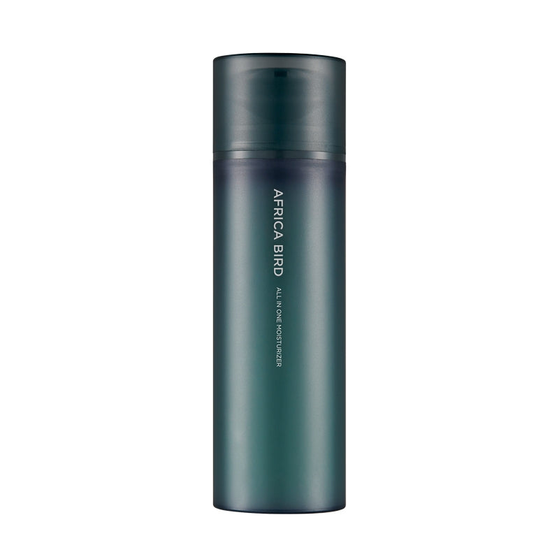 ProtoClinical k-beauty [NATURE REPUBLIC] Africa Bird Homme All In One Moisturizer 150ml abstract beauty graphic with a dark gray vertical center on a pale blush background.