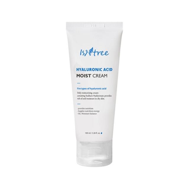 ProtoClinical k-beauty Isntree Hyaluronic Acid Moist Cream 100ml in a single upright blue-lavender package centered on a white background.