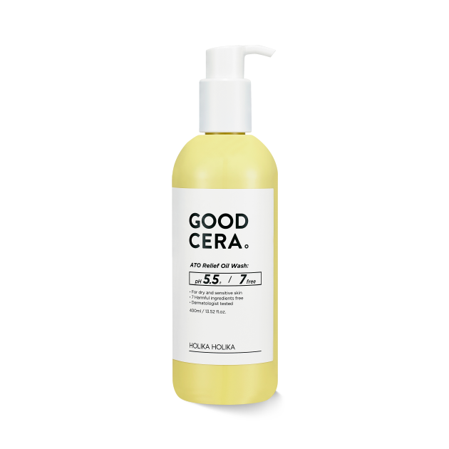 ProtoClinical k-beauty [HOLIKA HOLIKA] Good Cera Ato Relief Oil Wash 400ml single front-facing oil wash container with visible front label on a white background