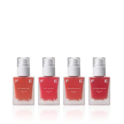 ProtoClinical k-beauty FEEV Hyper-fit Color Serum 20ml (4 Colors) multiple serum bottles aligned in a row over a soft pink band with pale blue and white accents