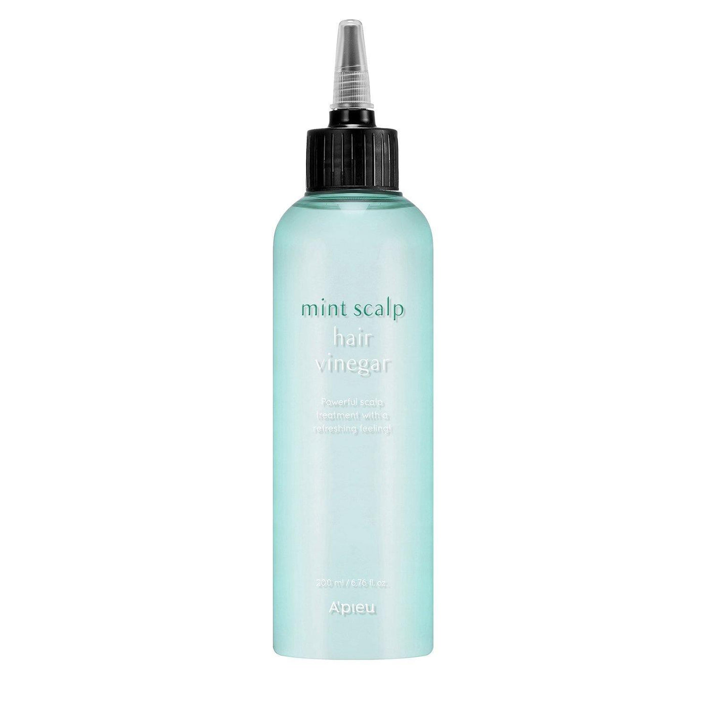 ProtoClinical k-beauty A'pieu MINT SCALP HAIR VINEGAR 200ml single centered hair vinegar bottle on a plain white background