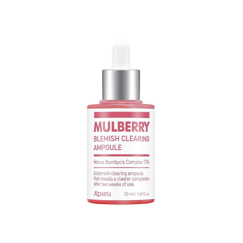 ProtoClinical k-beauty A'pieu Mulberry Blemish Clearing Ampoule 50ml single centered ampoule bottle on a white background