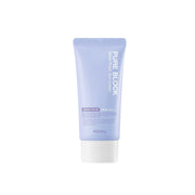 ProtoClinical k-beauty A'pieu Pure Block Sun Cream Waterproof Sun Cream SPF50/PA+++ 50ml single upright blue sun cream package centered on a pale blue-white background.