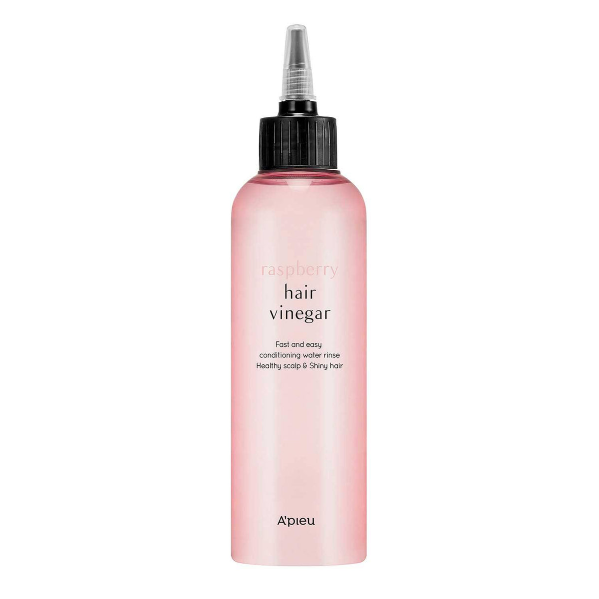 ProtoClinical k-beauty A'pieu RASPBERRY HAIR VINEGAR 200ml single centered hair vinegar bottle on a plain white background