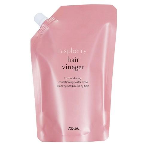 ProtoClinical k-beauty A'pieu RASPBERRY HAIR VINEGAR Refill 400ml single upright pink refill pouch centered on a light background with pale aqua side accents