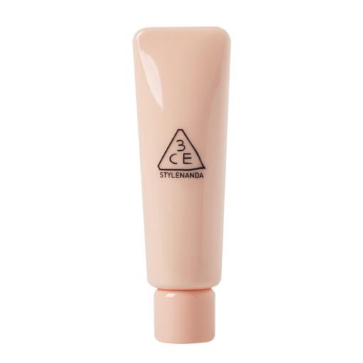 ProtoClinical k-beauty 3CE GLOW BEAM 45ml single centered pink-beige vertical swatch on a pale background with soft aqua side shading