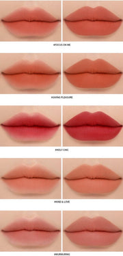ProtoClinical k-beauty 3CE Soft Matte Lipstick 3.5g (10 Colors) vertical warm coral lipstick swatch filling the frame with soft rose shading and a beige lower edge