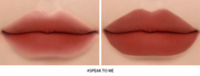 ProtoClinical k-beauty 3CE Soft Matte Lipstick 3.5g (10 Colors) two horizontal reddish-brown lipstick swatches on a pale mint and cream background
