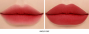 ProtoClinical k-beauty 3CE Soft Matte Lipstick 3.5g (10 Colors) paired matte berry-red lip swatches labeled Holy Chic on a cream background