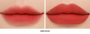 ProtoClinical k-beauty 3CE Soft Matte Lipstick 3.5g (10 Colors) paired matte coral-red lip swatches labeled Red Muse on a cream background