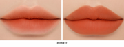 ProtoClinical k-beauty 3CE Soft Matte Lipstick 3.5g (10 Colors) paired matte orange-coral lip swatches labeled Over It on a cream background