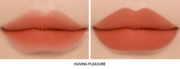 ProtoClinical k-beauty 3CE Soft Matte Lipstick 3.5g (10 Colors) paired matte terracotta-nude lip swatches labeled Giving Pleasure on a cream background