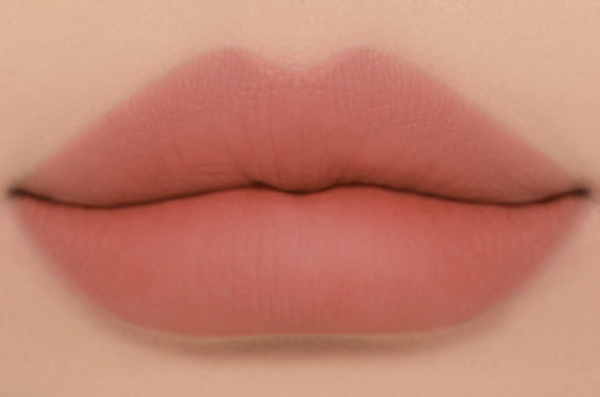 ProtoClinical k-beauty 3CE Soft Matte Lipstick 3.5g (Warm VS Cool) (6 Colors) close-up of matte nude-beige lips filling the frame on a skin-toned background