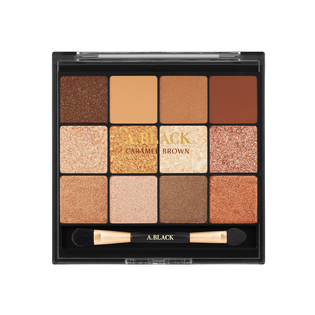 [A.Black] Glam Change Multi Palette 14.4g by ProtoClinical presented in a detailed palette layout featuring the open compact and shade colors for a k-beauty makeup routine.