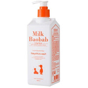 ProtoClinical k-beauty BIOKLASSE MILK BAOBAB Baby & Kids Wash 500ml front-facing baby wash bottle with green and white label on a clean white background