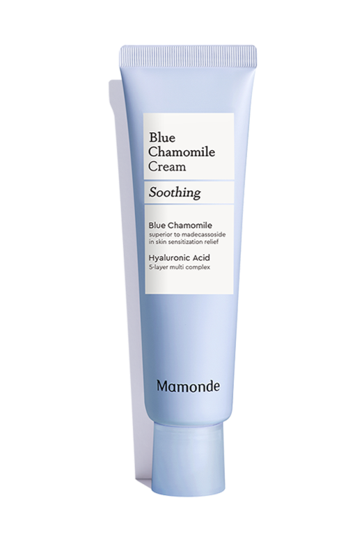 ProtoClinical k-beauty Mamonde Blue Chamomile Cream 60ml pale blue visual in a tall vertical layout on a light background.