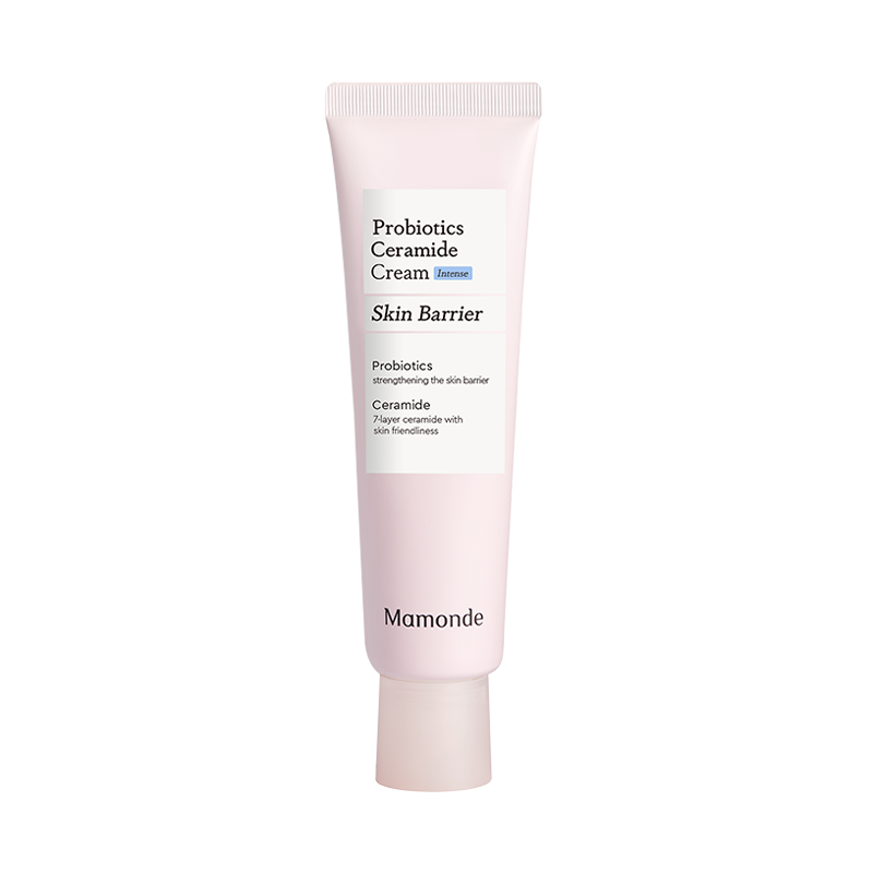 ProtoClinical k-beauty Mamonde Probiotics Ceramide Intense Cream 60ml shown as a warm peach beauty product silhouette on a light background.