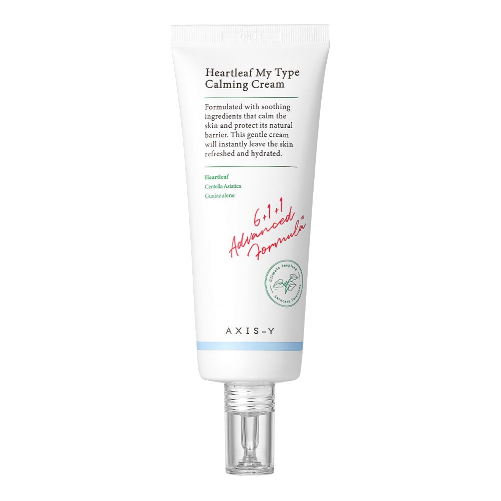 AXIS-Y Heartleaf My Type Calming Cream 60ml by ProtoClinical shown in a centered skincare product packshot on a clean background, highlighting the calming cream packaging for a k-beauty routine.
