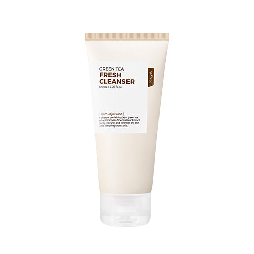 ProtoClinical k-beauty Isntree Green Tea Fresh Cleanser 120ml single upright olive-beige cleanser package on a light background with pale blue side accents