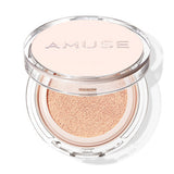 ProtoClinical k-beauty AMUSE Skin Tune Vegan Cover Cushion SPF45 PA ++ 15g (3 Colors) open round cushion compact with a pale peach lid and beige cushion sponge on a white background