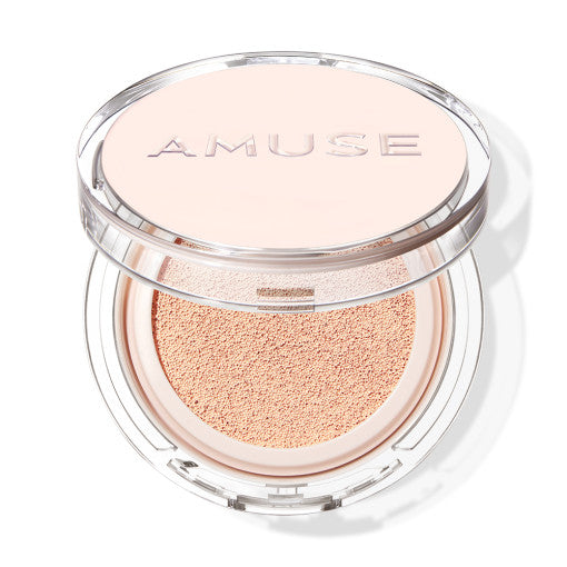 ProtoClinical k-beauty AMUSE Skin Tune Vegan Cover Cushion SPF45 PA ++ 15g (3 Colors) open round cushion compact with a pale peach lid and beige cushion sponge on a white background