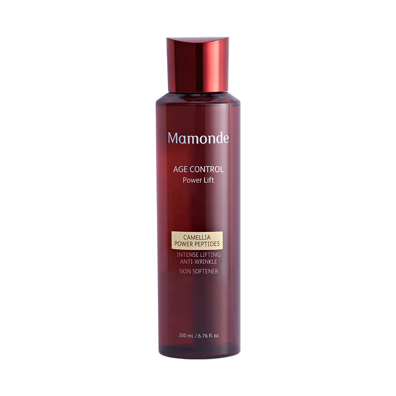 ProtoClinical k-beauty Mamonde Age Control Powerlift Skin Softener 200ml soft rose silhouette centered in a tall vertical layout on a light background.