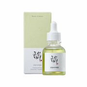 ProtoClinical k-beauty [Beauty of Joseon] Calming Serum Green Tea + Panthenol 30ml single upright pale green serum bottle centered on a light background.