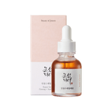 ProtoClinical k-beauty [Beauty of Joseon] Revive Serum: Ginseng + Snail Mucin 30ml single upright warm brown serum bottle centered on a white background with soft blush side shading