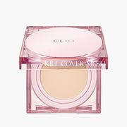 ProtoClinical k-beauty CLIO Kill Cover Mesh Glow Cushion Set (+Refill) 15g X 2ea (3 Colors) cushion compact set packaging with refill box on a clean white background