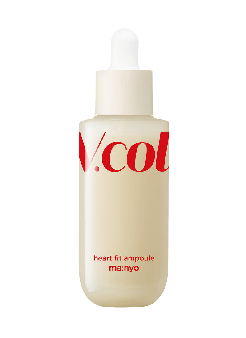 ProtoClinical k-beauty [MANYO FACTORY] ma:nyo V. Collagen Heart Fit Ampoule 50ml in pale gold beauty packaging with an upright vertical layout on a light background.