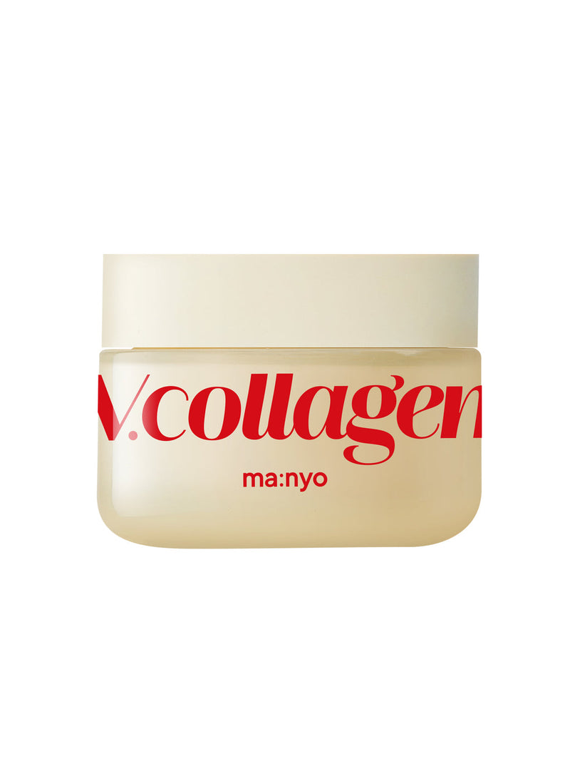 ProtoClinical k-beauty [MANYO FACTORY] ma:nyo V. Collagen Heart Fit Cream 50ml with a warm brown product shape on a light background