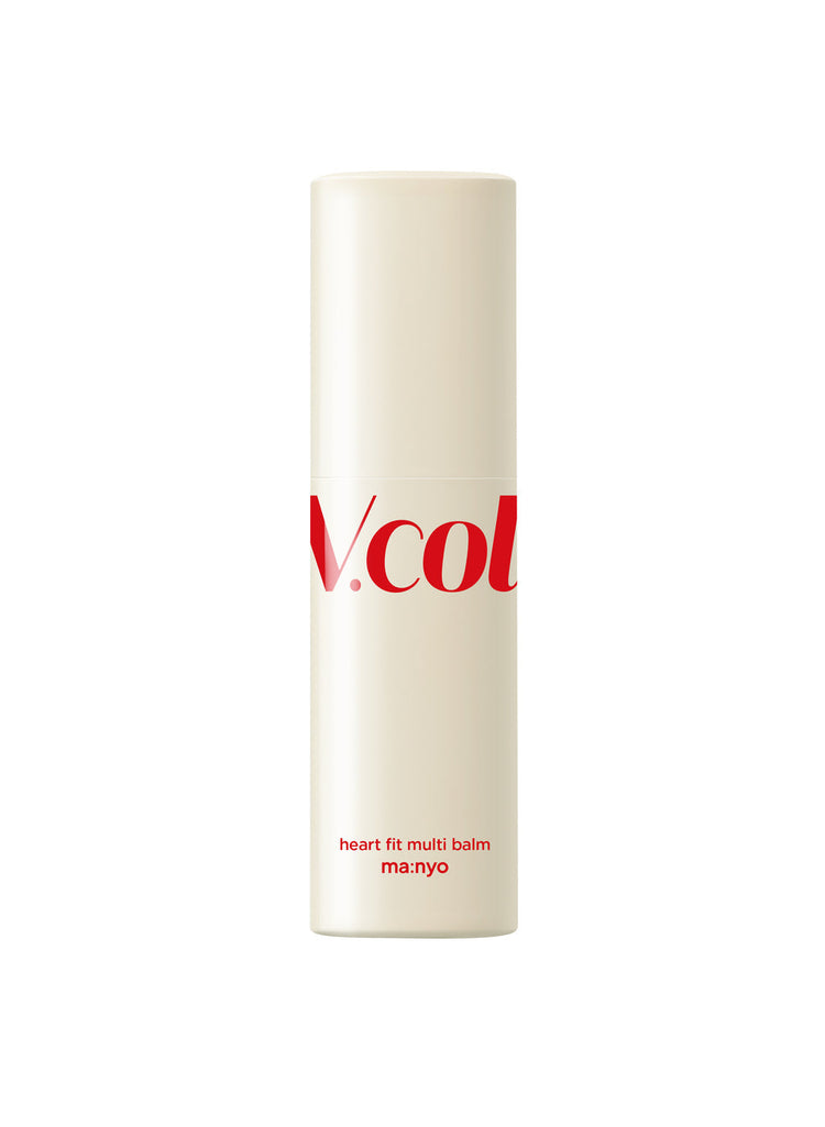 ProtoClinical k-beauty [MANYO FACTORY] ma:nyo V. Collagen Heart Fit Multi Balm 10ml shown as a soft pink beauty product silhouette in an upright vertical layout on a pale background.