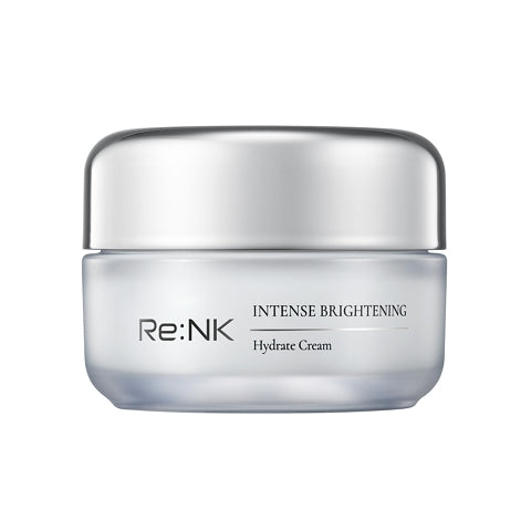 ProtoClinical k-beauty Re:NK INTENSE BRIGHTENING HYDRATE CREAM 55ml abstract beauty graphic with a soft blue-gray center on a pale background.