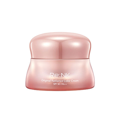 ProtoClinical k-beauty Re:NK ORIGINAL RADIANCE COLOR CREAM 40ml abstract beauty graphic with a muted rose center and pale aqua edges on a light background.