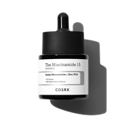 ProtoClinical k-beauty COSRX The Niacinamide 15 Serum 20ml single centered serum bottle on a white background with dark gray packaging