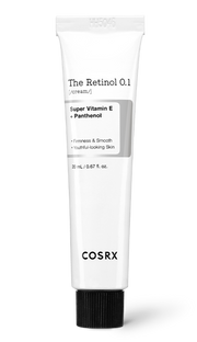 ProtoClinical k-beauty COSRX The Retinol 0.1 Cream 20ml single upright cream tube centered on a white background with pale beige tones