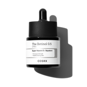 ProtoClinical k-beauty COSRX The Retinol 0.5 Oil 20ml single centered oil bottle on a white background with dark gray packaging