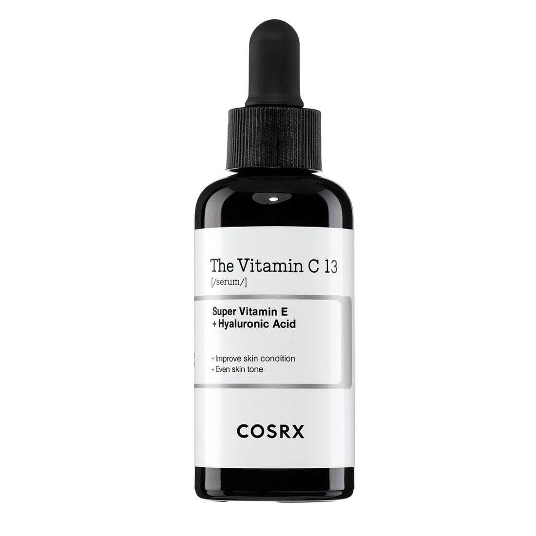 ProtoClinical k-beauty COSRX The Vitamin C 13 Serum 20ml single centered serum bottle on a white background with a slim dark cap and warm orange tones