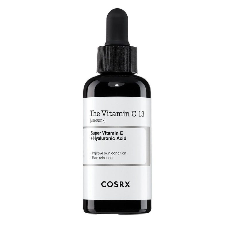 ProtoClinical k-beauty COSRX The Vitamin C 13 Serum 20ml single centered serum bottle on a white background with a slim dark cap and warm orange tones