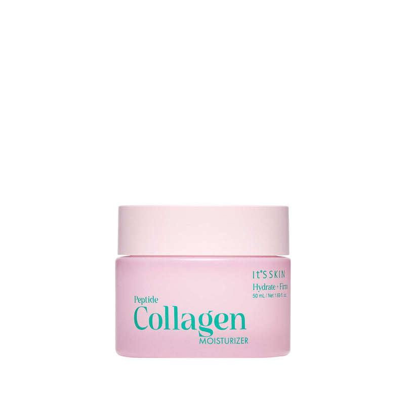 ProtoClinical k-beauty It'S SKIN Peptide Collagen Moisturizer 50ml as a single centered pink moisturizer container on a white background with pale mint side accents