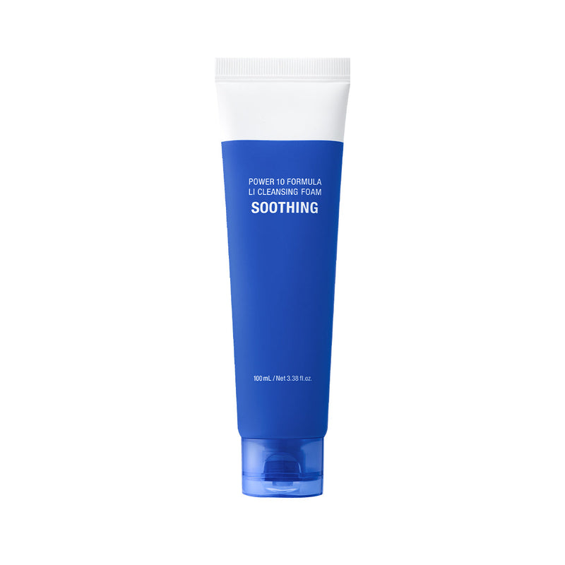 ProtoClinical k-beauty It'S SKIN POWER 10 FORMULA LI CLEANSING FOAM SOOTHING 100ml single upright blue cleansing foam tube centered on a light background.