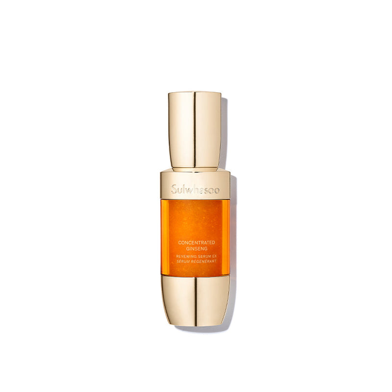 ProtoClinical k-beauty Sulwhasoo Concentrated Ginseng Rejuvenating Serum 30ml single upright amber serum bottle with a gold cap centered on a clean white background