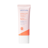 ProtoClinical k-beauty AESTURA Derma UV 365 Red Calming Tone-up Sunscreen 40ml centered pink and white product layout in a square crop on a light background.
