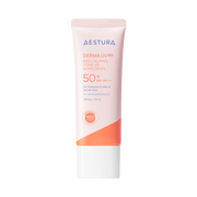 ProtoClinical k-beauty AESTURA Derma UV 365 Red Calming Tone-up Sunscreen 40ml centered pink and white product layout in a square crop on a light background.